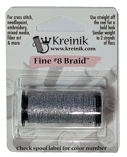 Kreinik Metallic Fine #8 Braid / 001HL Silver Hi Luster