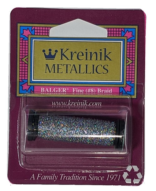 Kreinik Metallic Fine #8 Braid / 001L Solar Silver Holo