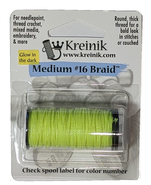 Kreinik Metallic Medium #16 Braid / 054F Glow-in-the-Dark Lemon Lime 