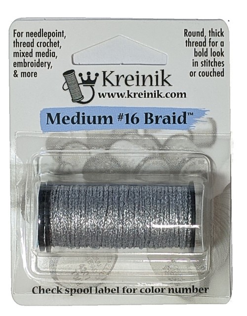 Kreinik Metallic Medium #16 Braid / 001V Vintage Silver 