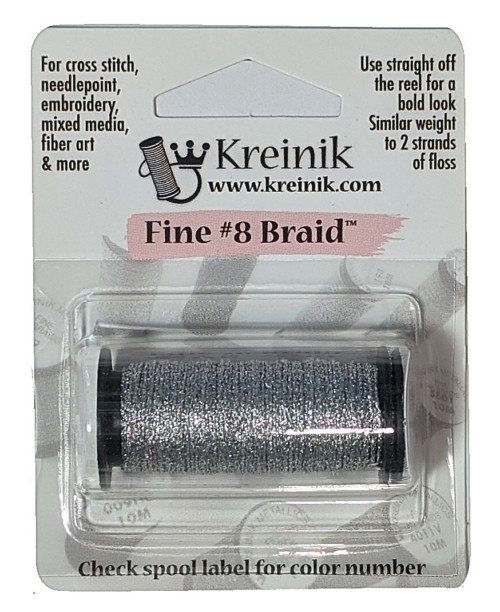 Kreinik Metallic Fine #8 Braid / 001 Silver