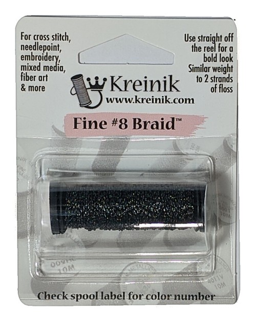 Kreinik Metallic Fine #8 Braid / 005L Blinding Black