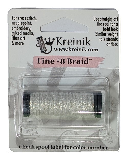 Kreinik Metallic Fine #8 Braid / 032 Pearl