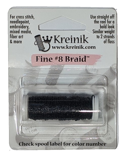 Kreinik Metallic Fine #8 Braid / 005HL Black High Lustre