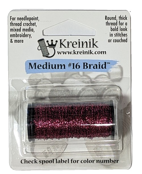 Kreinik Metallic Medium #16 Braid / 024HL Fuchsia High Lustre 
