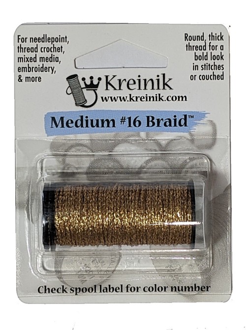Kreinik Metallic Medium #16 Braid / 002V Vintage Gold 