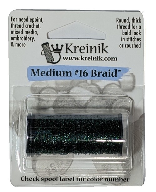 Kreinik Metallic Medium #16 Braid / 005HL Black High Lustre 