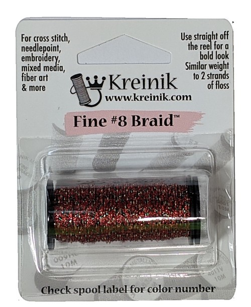 Kreinik Metallic Fine #8 Braid / 307 Deep Coral