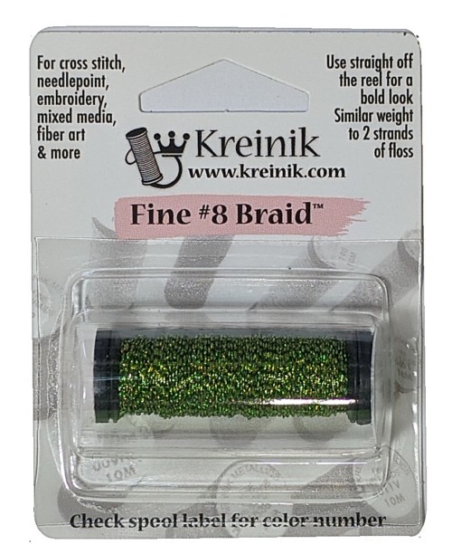 Kreinik Metallic Fine #8 Braid / 015L Laser Lime