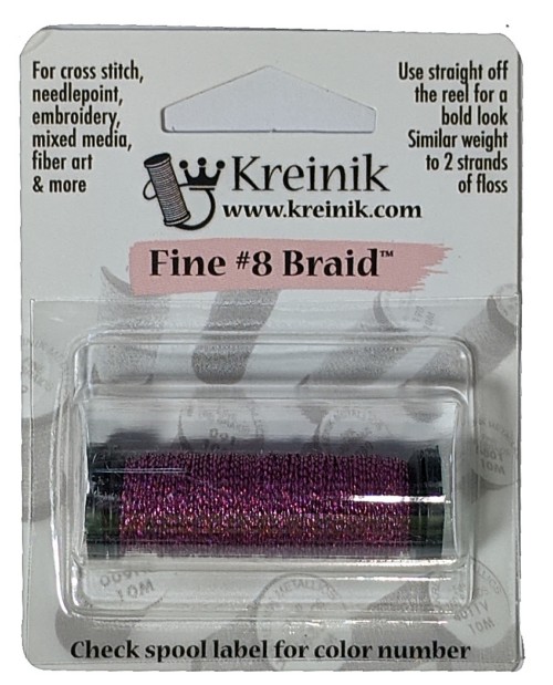 Kreinik Metallic Fine #8 Braid / 024L Fiery Fuchsia