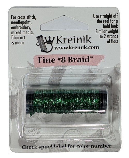Kreinik Metallic Fine #8 Braid / 008HL Green High Lustre
