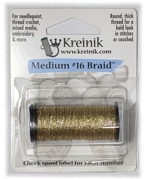 Kreinik Metallic Medium #16 Braid / 002HL Gold High Lustre 
