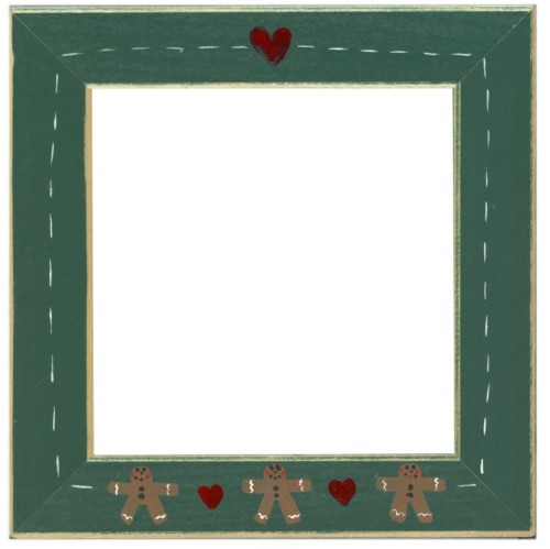 Mill Hill Hand Painted 6" Wood Frame with Seasonal Decor / Gingerbread Hearts