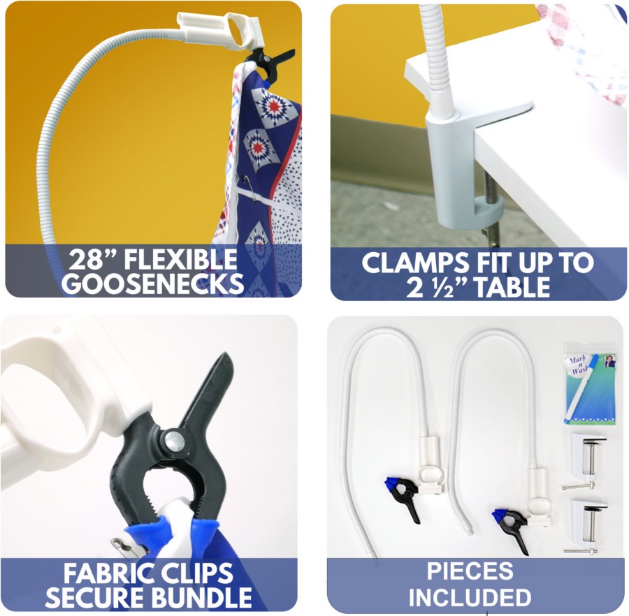 Flexible gooseneck, fabric clips, clamps, marker