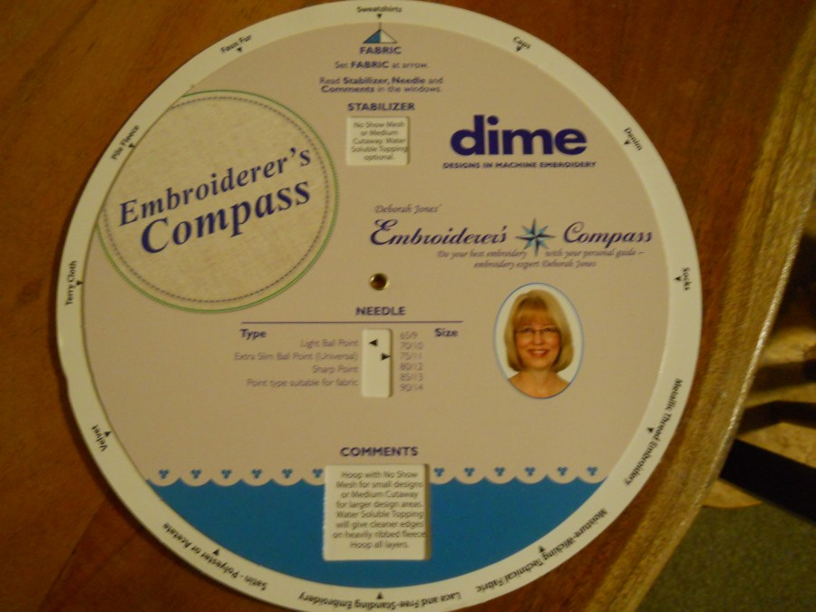 Embroiderer's Compass showing recommendations for knit fabrics