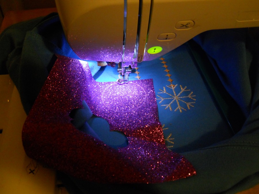 purple tackdown stitch sewn through purple GlitterFlex Ultra