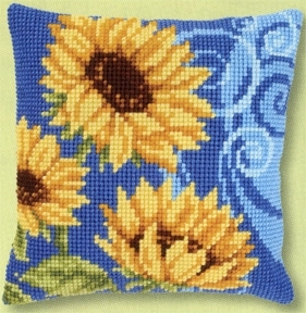 Sunflowers on Blue I Cross Stitch Kit Embroidery Patterns by Vervaco