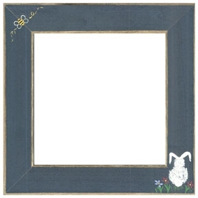 Mill Hill Hand Painted 6" Wood Frame with Seasonal Decor / Matte Blue w/Bumble Bee & Bunny