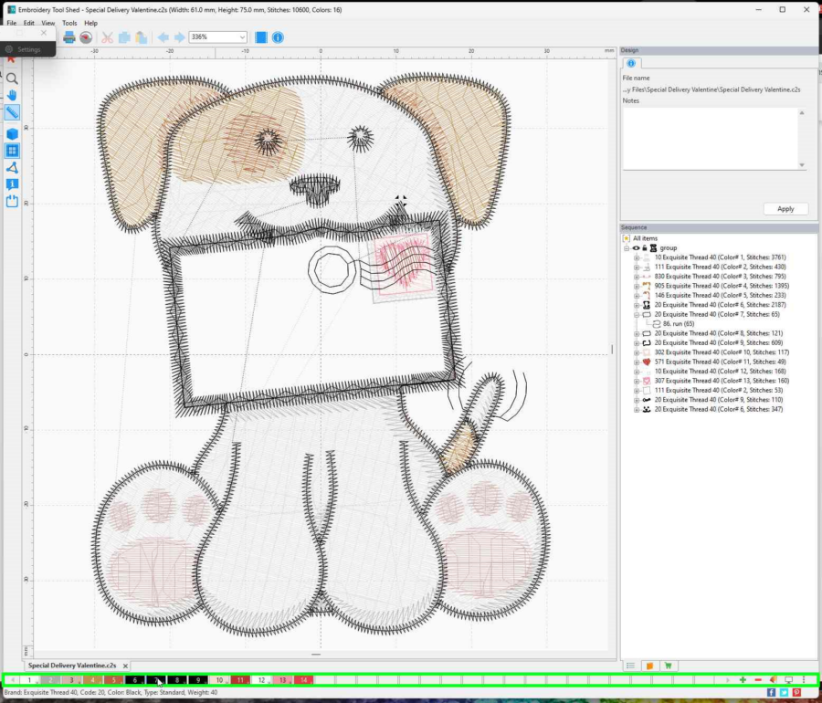 Puppy Valentine with color bar highlighted in Tool Shed