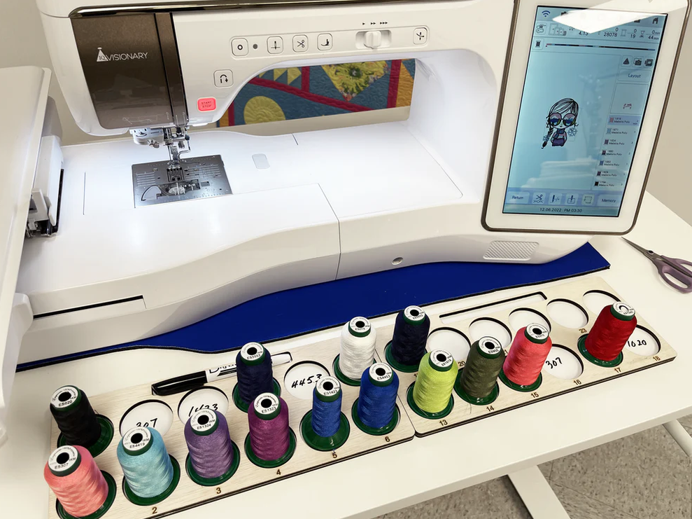 Thread Project trays in action shown with embroidery machine