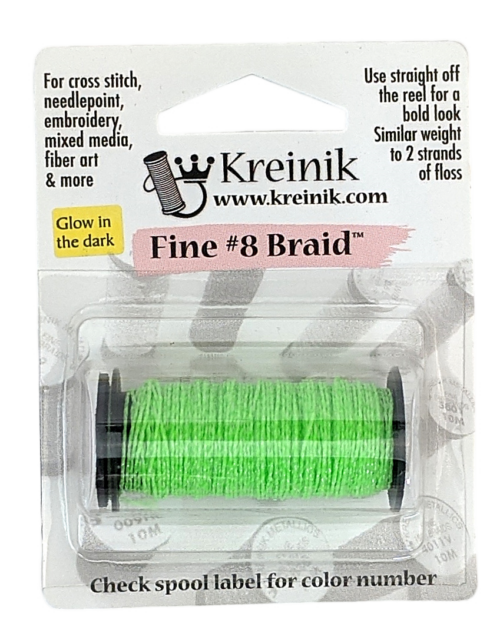 Kreinik Metallic Fine #8 Braid / 053F Glow-in-the-Dark Lime 