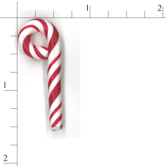 ruler shows crook candy cane button is about 1.5 inches height