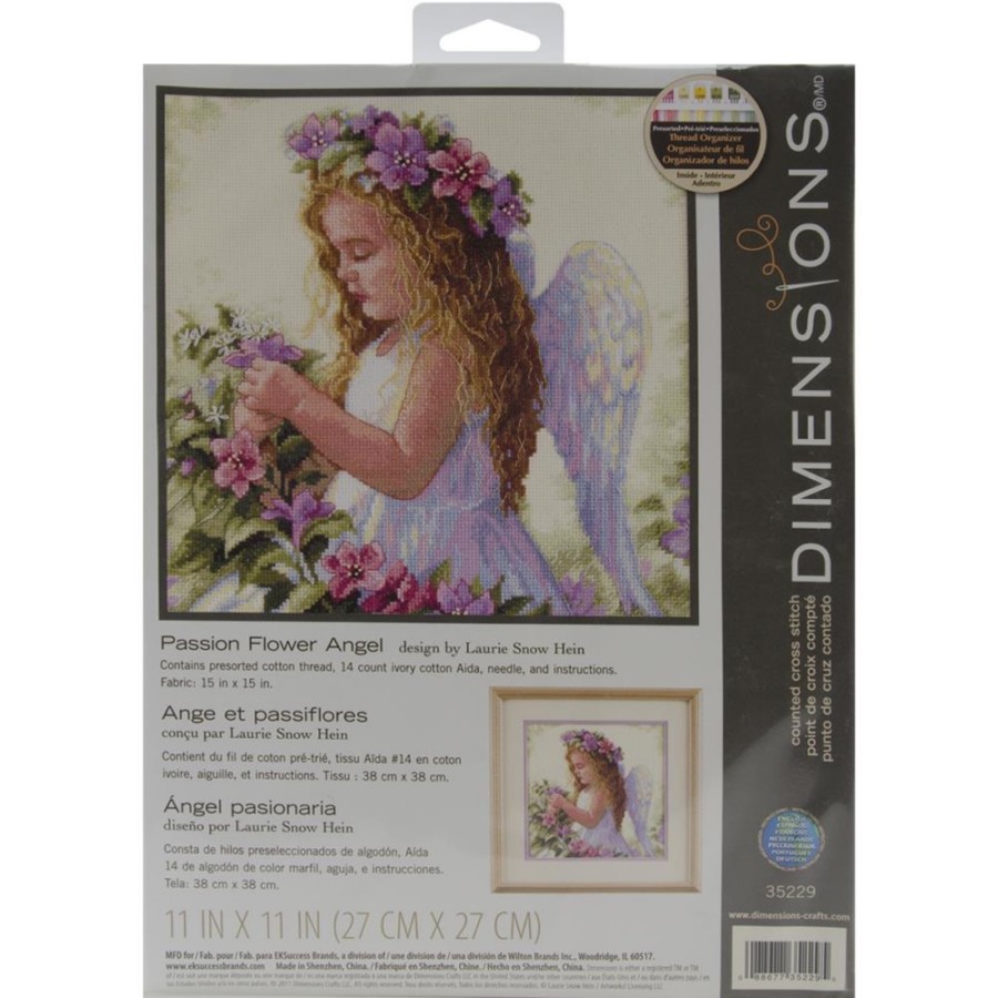 picture of the cross stitch passion angel kit in its Dimensions package
