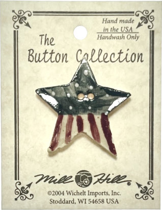 USA flag themed Star shaped Button with the words "The Button Collection"