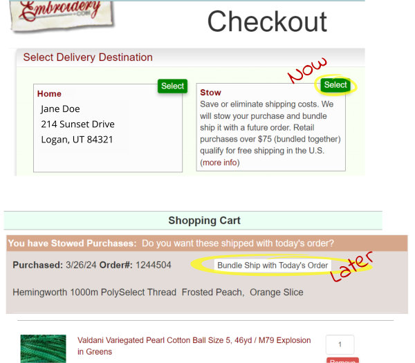 Diagram of Checkout showing Stow option