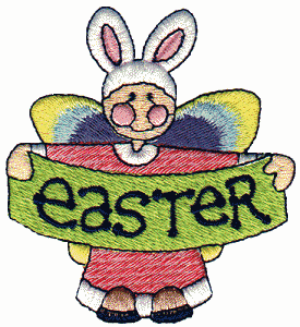 Winged Easter Bunny With Banner