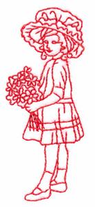 Girl with Small Bouquet (Redwork)