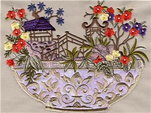 Asian Inspired Floral Bowl Scene / Larger
