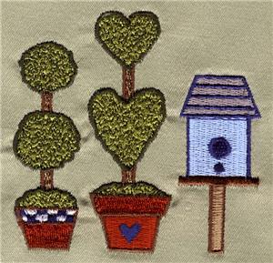 Two Topiaries with Birdhouse