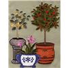 Two Topiaries and Potted Flower / Medium