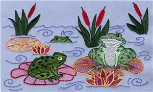 Two Frogs on Lilypads, Medium