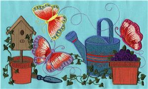 Watering can and butterflies