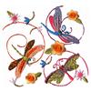 Three Dragonflies with Flowers and Trails