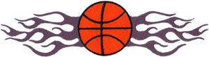Basketball in the center of a flame banner