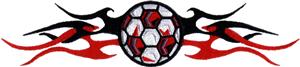 Soccerball in the center of a flame banner