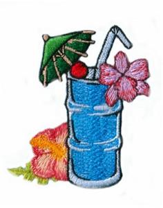 Blue Tropical Drink w/ Umbrella & Flowers, Larger