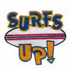 The Words "Surf's Up" around a Surfboard, Larger