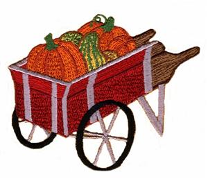 Wheelbarrow with Pumpkins and Squash
