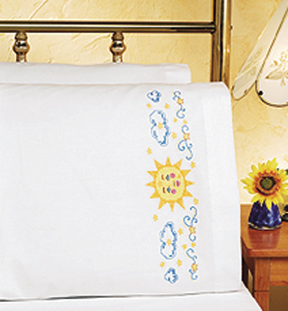 Blue Elegance Embroidery Stamped Pillowcase Set