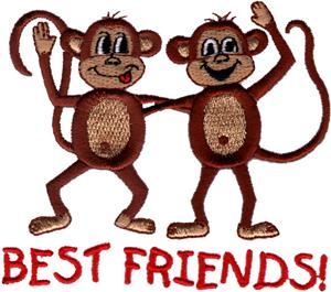 Monkeys hugging and waving "Best Friends" text