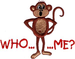 Surprised monkey claiming "Who Me?"