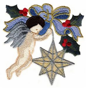Cherub with Star Ornament and Holly