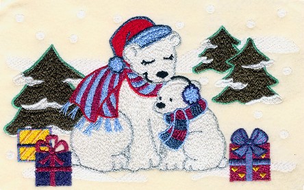 Two Polar Bears with Trees and Presents