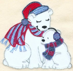 Two Polar Bears Cuddling Applique