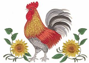 Rooster and Sunflowers