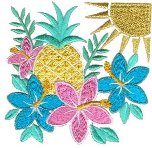 Pineapple, Sun and Flowers Scene